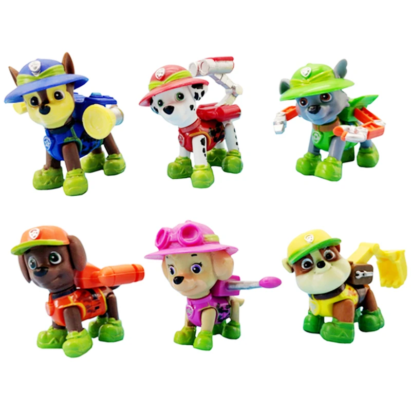 6 Pcs Jungle Dogs Paw Patrol Jungle Dog Paw Terrain транспортное средство музыкальная база набор Спасательная команда игрушка автомобиль Аниме фигурки Модель Дети День рождения лучший подарок - Цвет: 6 Pcs Jungle Dogs