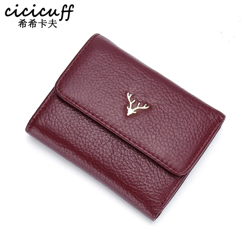 

3 Fold Genuine Leather Women Short Wallet Card Holder Cowhide Wallet Women Luxury Small Mini Wallet Short Deisgner Wallet Lady