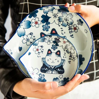 

Creative ceramic Japanese style and wind underglaze hand-painted Japanese tableware cat rice bowl ramen bowl dish salad bowl