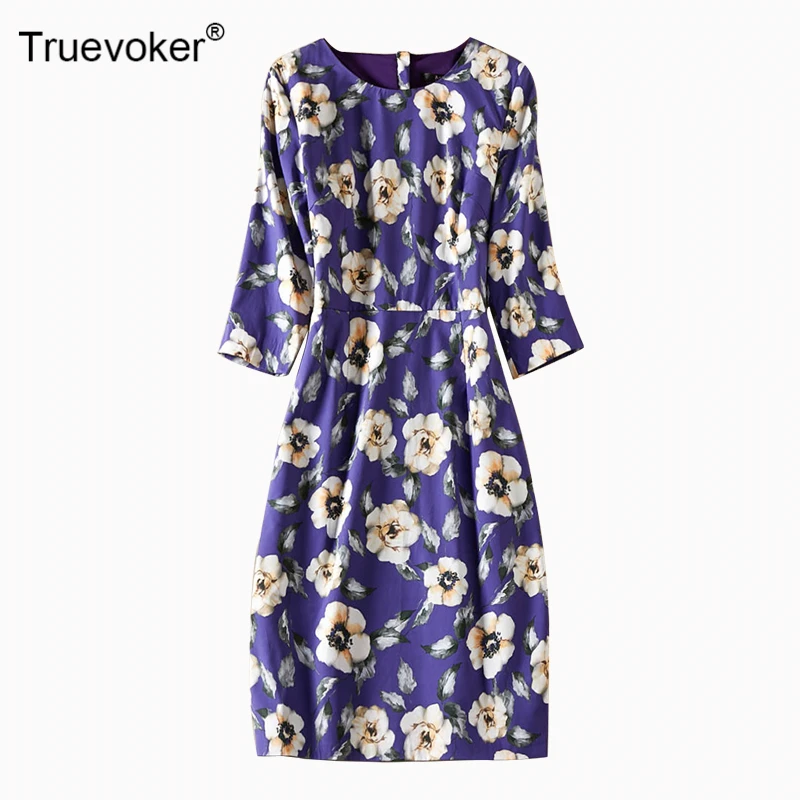 

Truevoker Designer Runway Dresses Women's High Street Half Sleeves Purple Printed Plus Size XXL Vestidoes Boutique Party Dresses