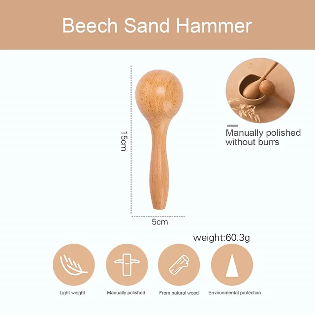 1Pcs Wooden Sand Hammer Toy Maraca Rattles Sand Hammer Kids Educational Toy Musical Party Favor Child Baby Shaker Toys 3