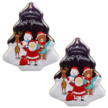 

2Pcs Christmas Tinplate Gift Boxes Xmas Tree Shape Candy Boxes Gift Wrapping Box