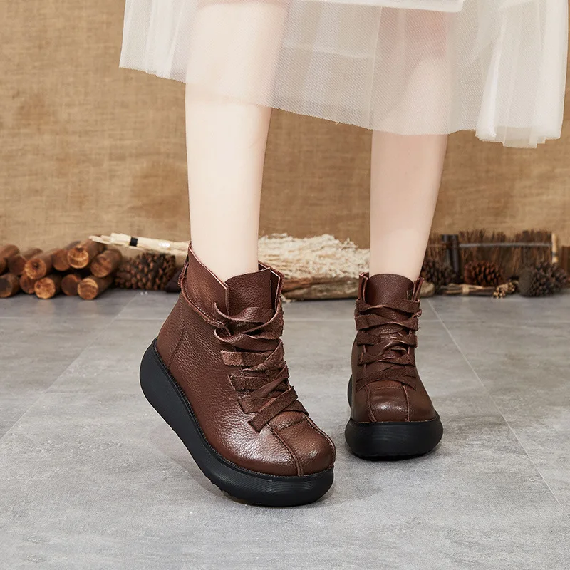 

2019 Autumn And Winter New Style Boots Cool Ethnic-Style Slanted Heel Thick Bottomed Martin Boots Women's Casual Genuine Leather