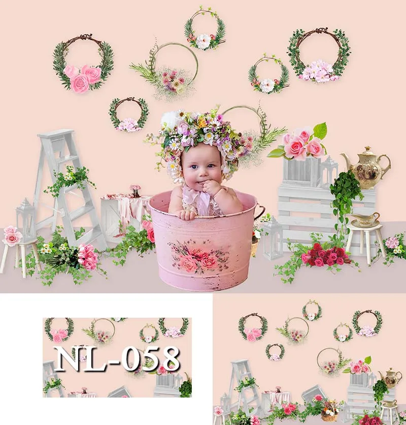

Newborn Baby Shower Floral Photography Backdrops Pink Flower Photographic Studio Photo Background Birthday Decorations Prop