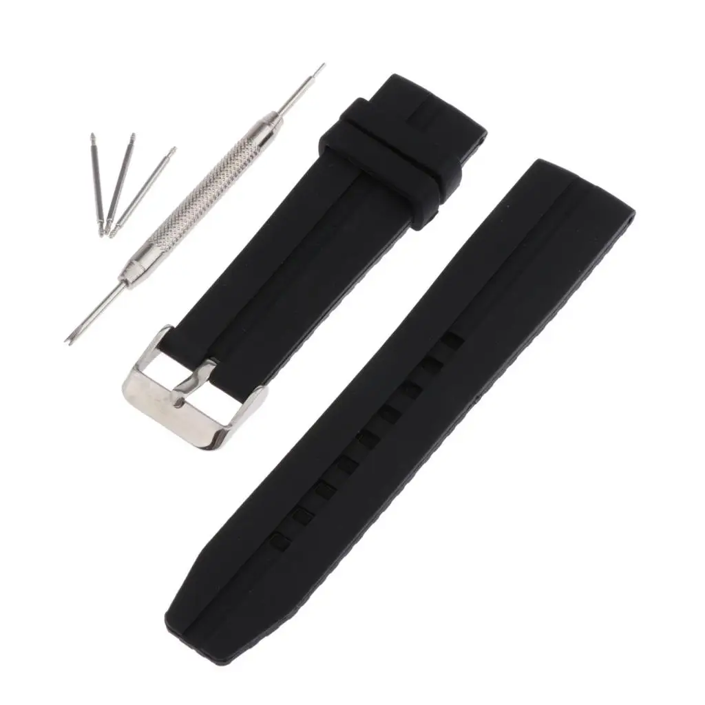 

Waterproof Silicone Watch Strap Stainless Steel Band Replacement Pin Buckle Belt Watch Accessories 22mm Black