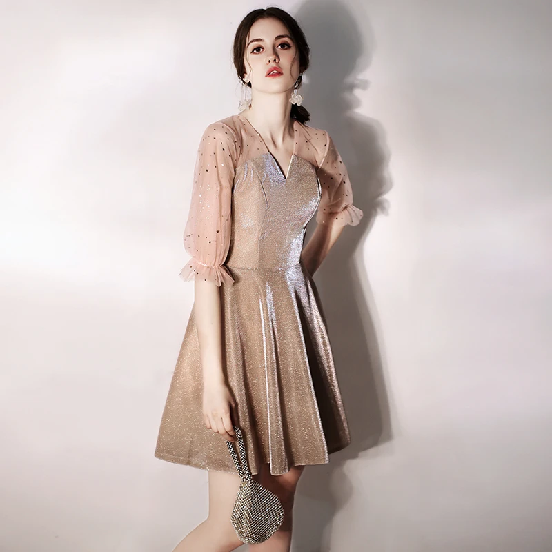 Vestido коктейльные Короткие коктейльные платья с коротким рукавом и v-образным вырезом блестящие вечерние платья коктейльное платье