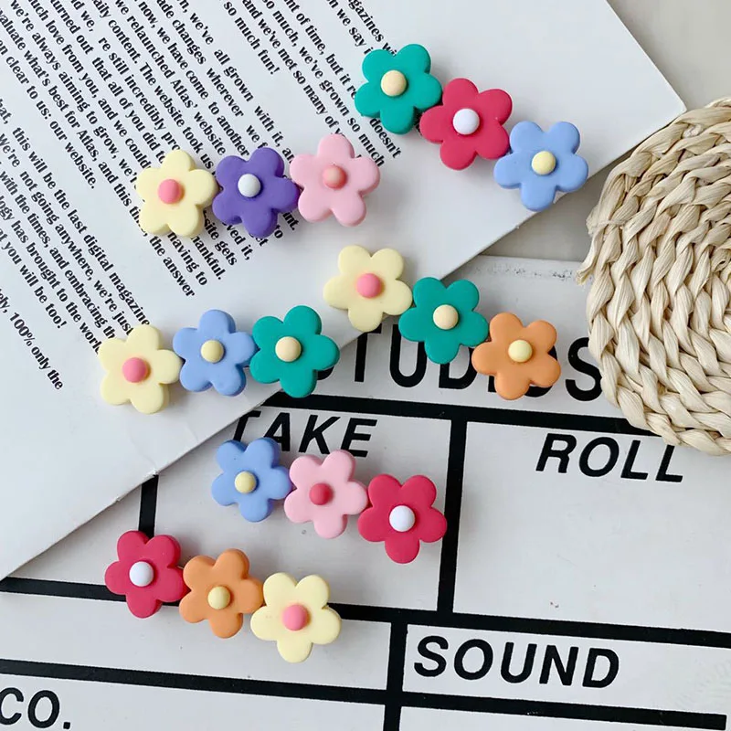 

Girls Flower Hairpin Cute Candy Color Edge Children Sweet Bangs Ornament