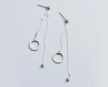 

100% 1pair REAL. 925 Sterling Silver Fine Jewelry Circle with Round Beads Tassel dangle Earrings Long GTLE2151