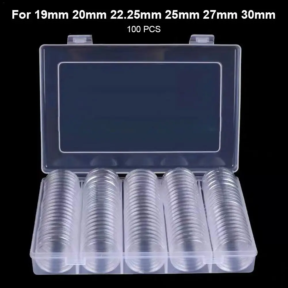 100x Transparent Coin Capsules Holder EVA Gasket With Plastic Storage Box Set