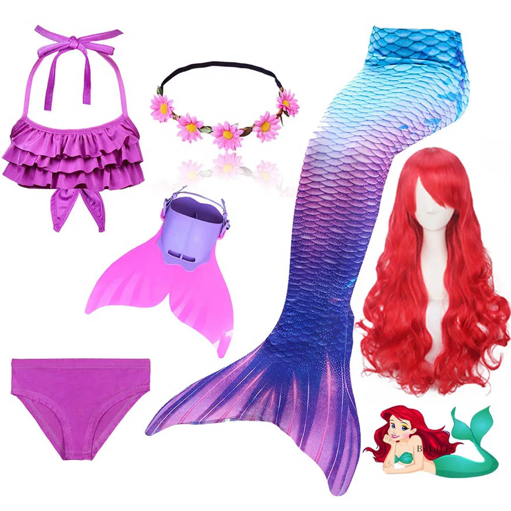 

Kids Children Mermaid Tails For Swimming With Monofin Flippers Wig Girls Cosplay Fancy Costume New Bikini Suit Bathing Swimsuit