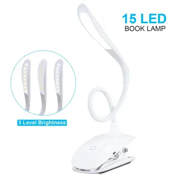 

15 LED Book Light 3-Color Mode Chip On Portable Eye-Care Desk Lamp Dimmable Sensor Switch Glare-Free Rechargeable Reading Light