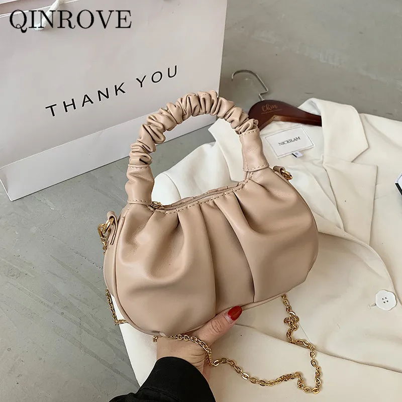

Handbags with shoulder strap For women 2020 Trend Solid color pleated chain fashion elegant laides small clutch bag High-quality