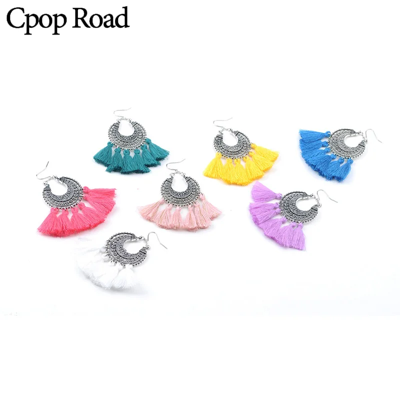 Cpop новые винтажные сережки с кисточками Boho ручной работы этнические массивные