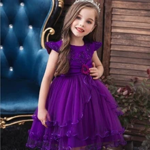 Одежда для маленьких девочек модное голубое платье с цветочной вышивкой для девочек нарядное платье на свадьбу Элегантные платья принцессы для девочек 1-8 лет