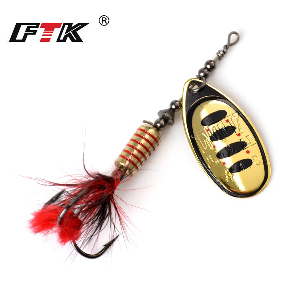 FTK 1pc Spinner Bait 7.5g 12g 17.5g Hard Spoon Bass Lures Metal Fishing  Lure With Feather Treble Hooks For Pike Fishing