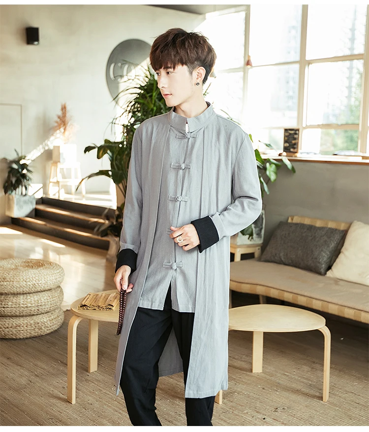 Mid long jacket coat chinese style pant koue male trench coat manteaulong homme autumn long sleeve 3 colors