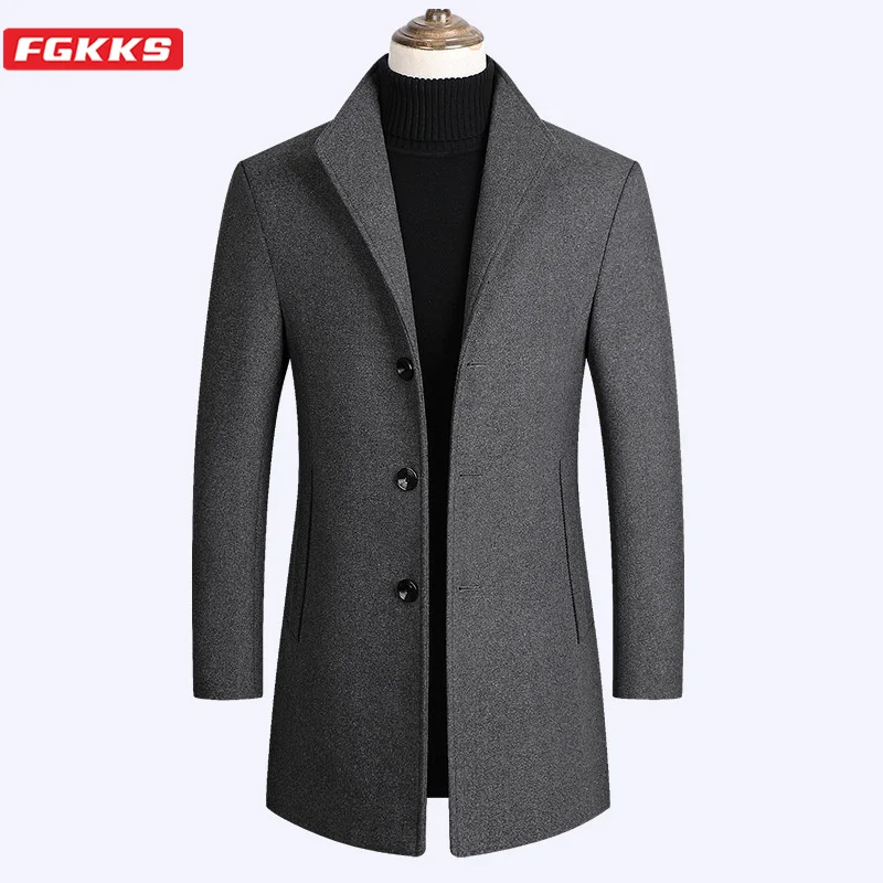 FGKKS Autumn Winter Men Wool Coat New Men's Slim Fit Warm Coats Solid Color Casual Mid-Length Wool Blends Coats Male FGKKS Autumn Winter Men Wool Coat New Men's Slim Fit Warm Coats Solid Color Casual Mid-Length Wool Blends Coats Male