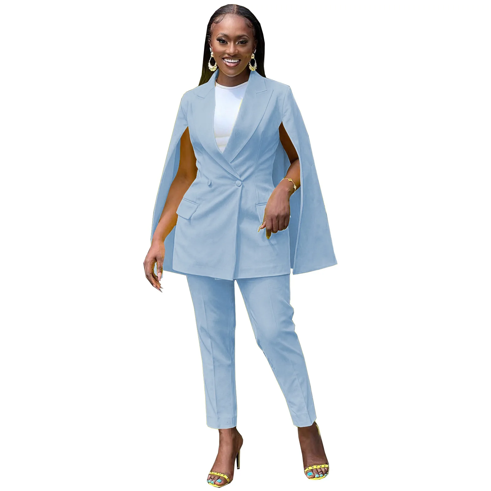 Women Blazer Cloak Pants Suit Office 