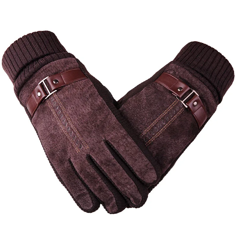 Зимние Утепленные бархатные теплые кожаные перчатки мужские перчатки с сенсорным экраном несколько стилей для верховой езды холодные ветрозащитные перчатки - Цвет: A-brown