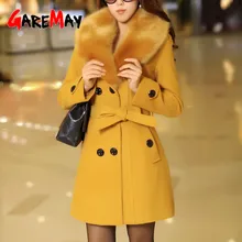 Зимнее женское пальто, модное Теплое повседневное длинное пальто с меховым воротником и поясом, женские осенние элегантные офисные пальто для женщин