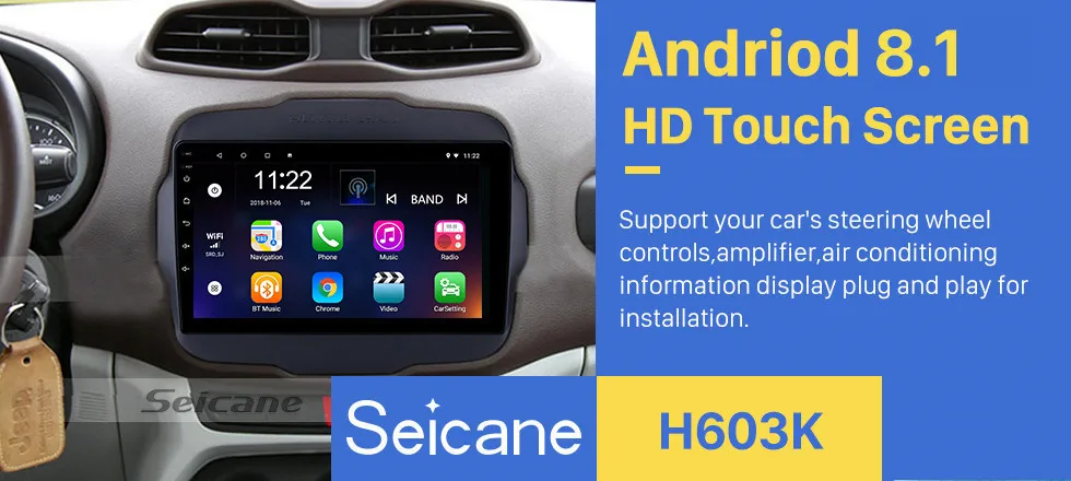 Clearance Seicane 2 DIN 9" Android 8.1/9.0 Car GPS Radio Stereo Head Unit Wifi Multimedia Player For 2016 Jeep Renegade Support Bluetooth 0