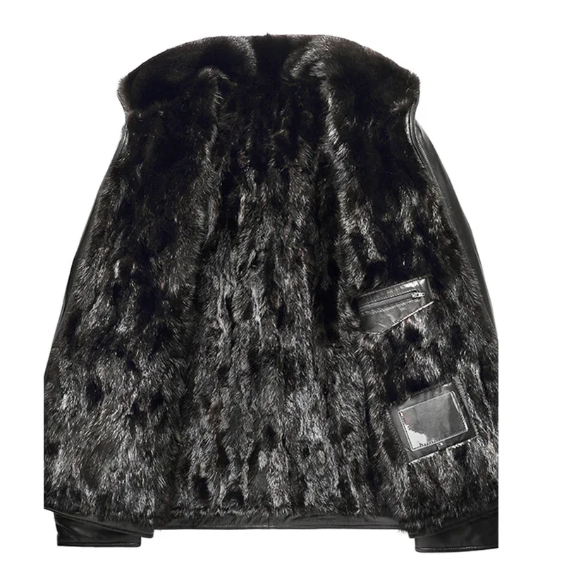 Мужская куртка из натуральной кожи зимняя с подкладкой натурального меха норки