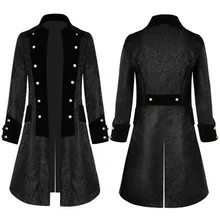 Мужской костюм пальто Зимняя униформа в стиле стимпанк печатных Готический пальто мужской ретро черный Викторианский фрак куртки одежда