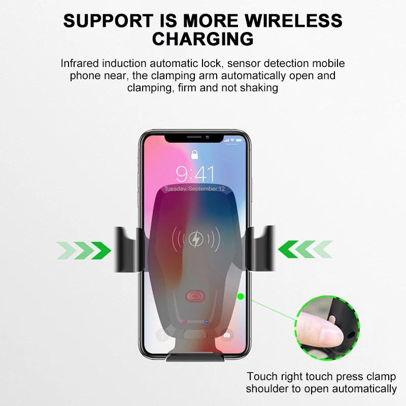 Универсальный автомобильный держатель для телефона IPhone 11 Pro samsung S9 QI Быстрое беспроводное зарядное устройство Автоматический Инфракрасный датчик Автомобильный держатель-подставка