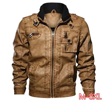 

8XL Men's PU Jacket Leather Coat Autumn Slim Fit Faux Leather Motorcycle Jackets Male Coats Brand Clothing 2020