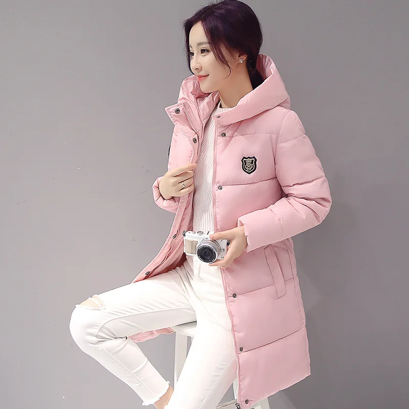 Pink Высокое качество модное пуховое пальто женские зимние длинные секции с капюшоном парки Толстая теплая хлопковая тонкая куртка зимнее пальто - Цвет: Pink