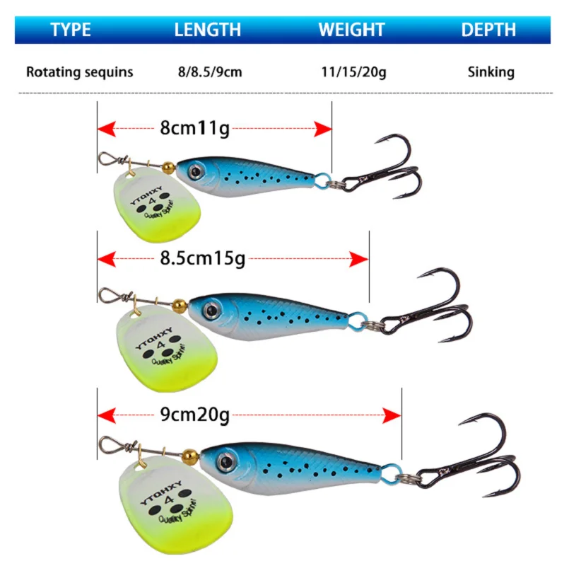 1PCS Rotating Sequins Metal VIB Vibration Bait Spinner Spoon Fishing Lures 11g15g 20g Jigs Trout Fishing Hard Baits Tackle Pesca