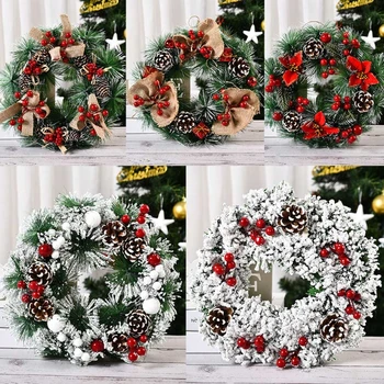 

Christmas Wreath Artificial Pinecone Red Berries Garland Decoration Hanging Front Door Wall Tree Ornament
