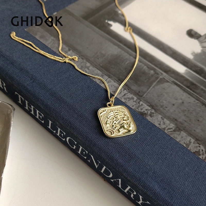 

GHIDBK Real 925 Sterling Silver Square Disc Pendant Chokers Necklaces Minimalist Initial Choker Gold Color Layered Necklace Boho