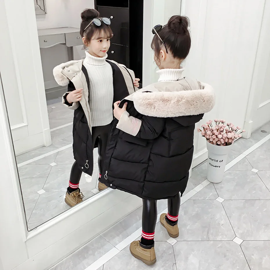 Зимнее пальто для девочек однотонное пальто плотная теплая парка для девочек куртка для детей, повседневная подростковая одежда для детей 6, 8, 10, 12, 14 лет