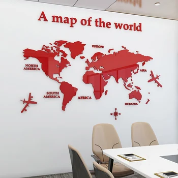 

Home decor diy Europe world map　wall stickers 3D acrylic office TV background wall crystal mirror decoration stickers