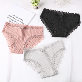 

Fashion Sexy Lace Panties Women's Solid Briefs Simple Cotton Antibacterial Middle Rise Panties Soft Seamless Girls Underwear
