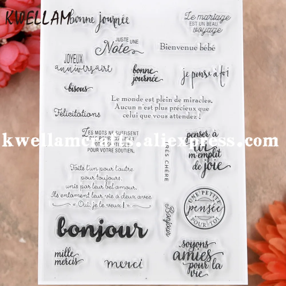 French JOYEUX JUSTE UNE Note Bienvenue bebe Scrapbook photo cards rubber stamp clear transparent KW9112529 | Дом и сад