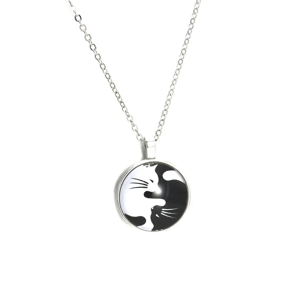 Stainless Steel White Black Yin Yang Pet Cat Pendant Puzzle Matching Necklace Chain For Couple Valentine'S Lover Gift | Украшения и
