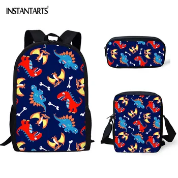 

INSTANTARTS Cartoon Dinosaur School Bag Sets Primary School Students Bookbags Big Capacity Shoulder Backpack Rucksack Mochilas