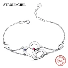 StrollGirl Аутентичные 925 пробы Серебряные Персонализированные Выгравированные переплетенные сердце камни по месяцу рождения браслет женские серебряные ювелирные изделия