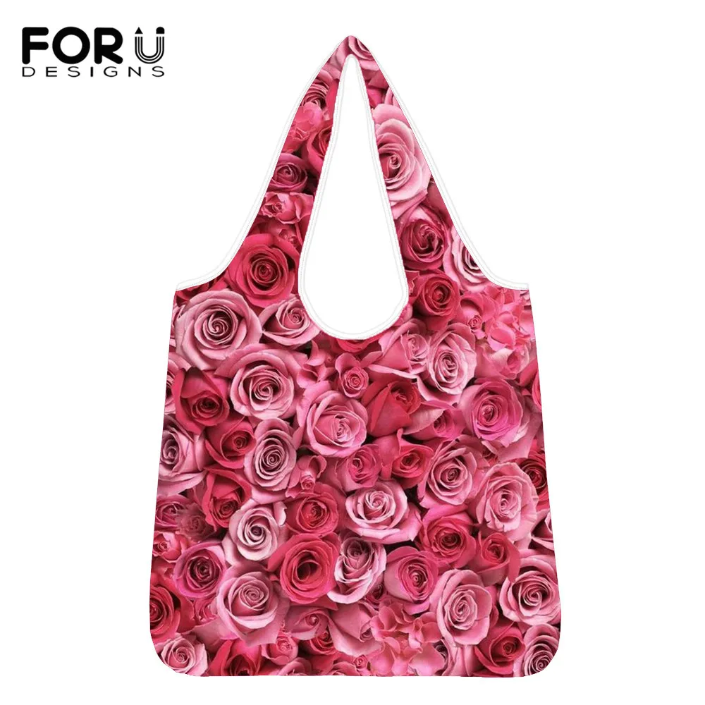 

FORUDESIGNS 3D Rose Flowers Pattern Women Portable Shopping Bag Large Capacity Ladies Grocery Tote Bag Eco-Friendly Bag 2020 New