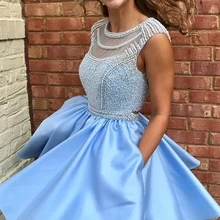 A-Line/принцесса атласный совок бисером без рукавов Короткие/Мини-платья