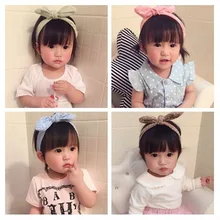 Детские аксессуары для волос в Корейском стиле, полосатая ткань в горошек, повязка на голову с кроличьими ушами, Европейская и американская клетчатая повязка на голову с бантом