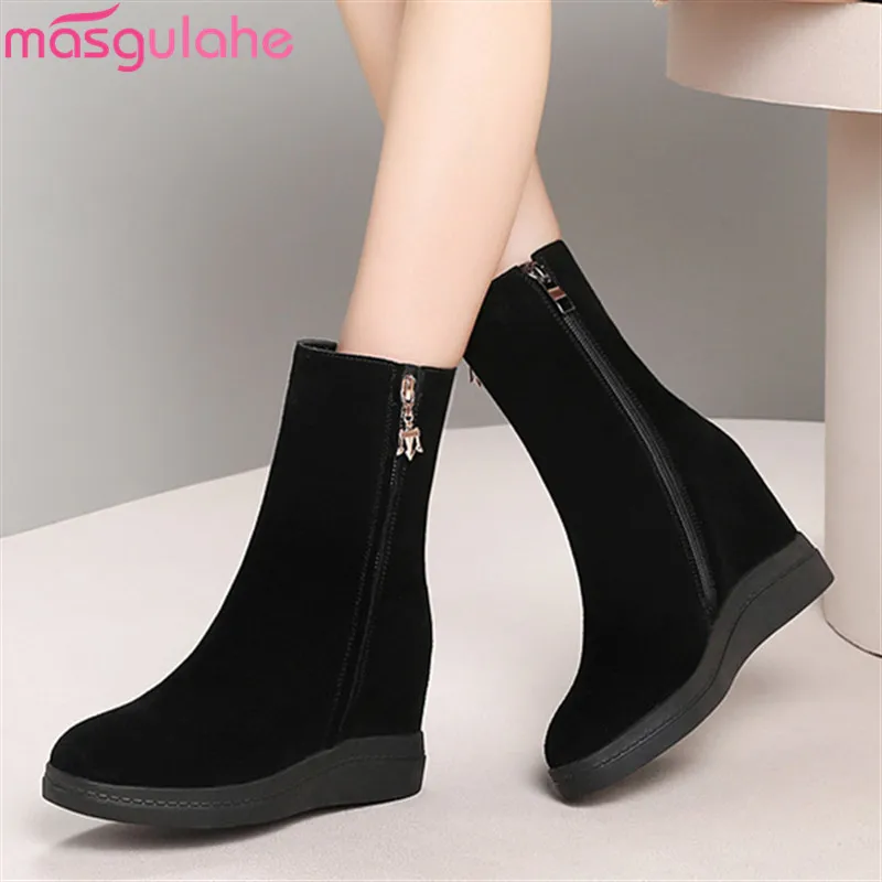 

Masgulahe women ankle boots 2020 winter boots for ladies hot sale black height increasing shoes sexy super high heels boots