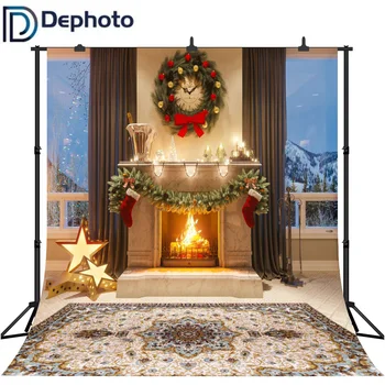

Dephoto Fireplace carpet wreath Christmas Decor Photography Backgrounds Customized Photographic Backdrops For Photo Studio