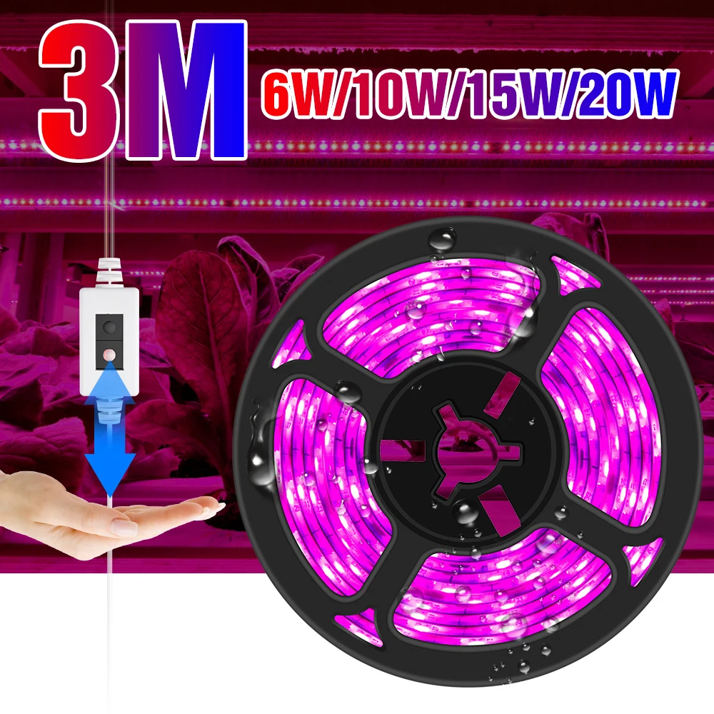 

LED Full Spectrum Phyto Light USB Grow Lamp Strip 1m 2m 3m Greenhouse Flower Seed Growing Lights LED Indoor Seedling Fito Lamp