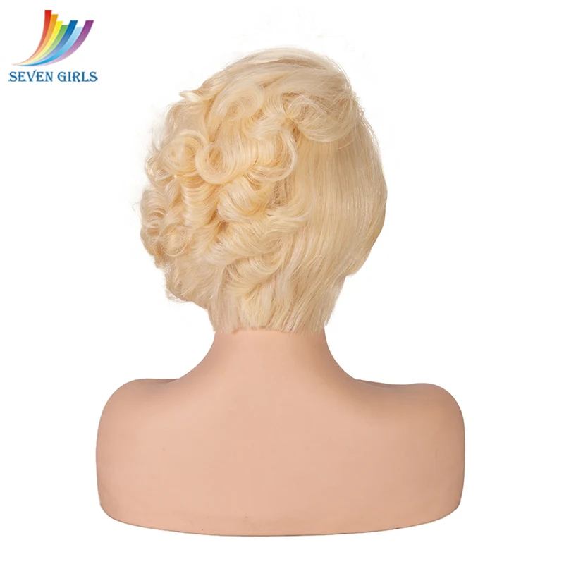 Sevengirls 613# блонд полный парик шнурка бразильские натуральные волнистые волосы remy 8-10 дюймов короткие парики из человеческих волос для женщин