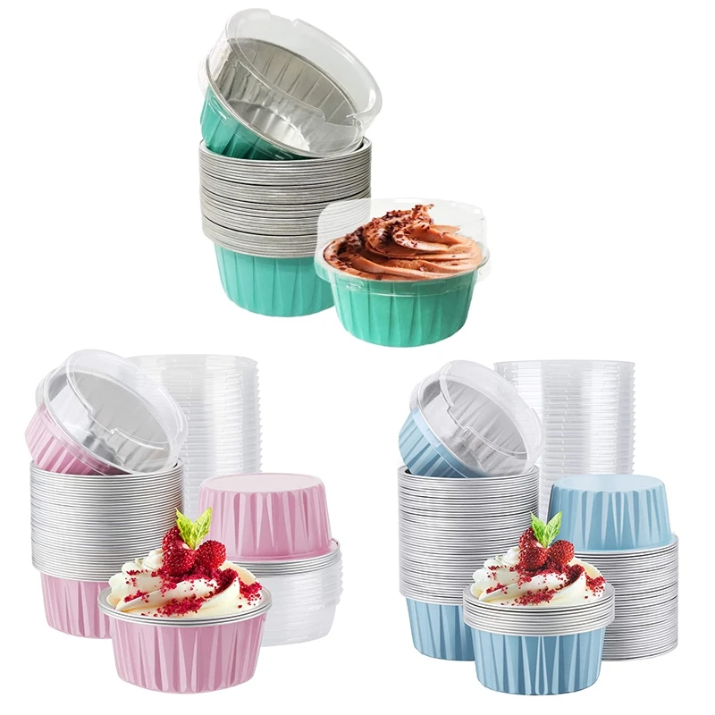 100Pcs 5Oz 125Ml Disposable Cake Baking Cups Muffin Liners with Lids Aluminum Foil Cupcake | Дом и сад