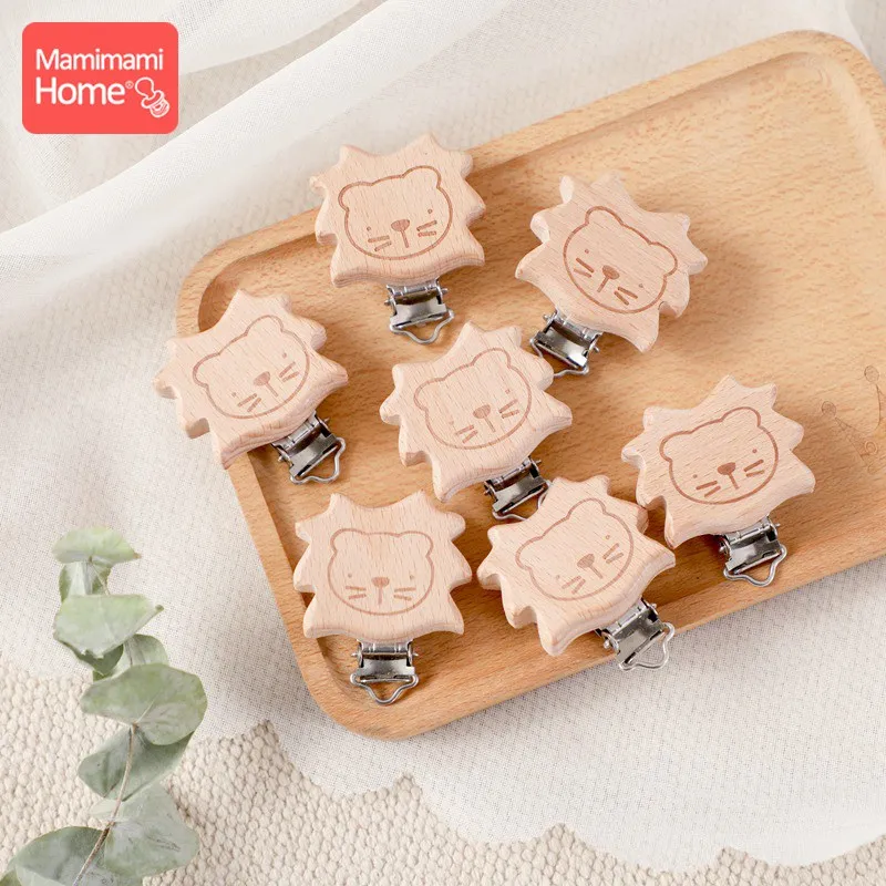 

Baby Beech Wooden Clip 5pc Baby Teether Rodent Cartoon Lion DIY Pacifier Chain Nipple Holder Accessories Nurse Gift Teething Toy