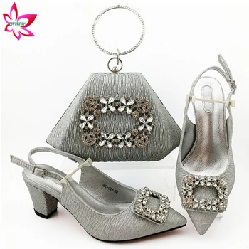 

Classics Special Design Silver Color Shoes And Bag To Match Set Italian High Heels Party Shoes And Bag Set For Wedding Dress